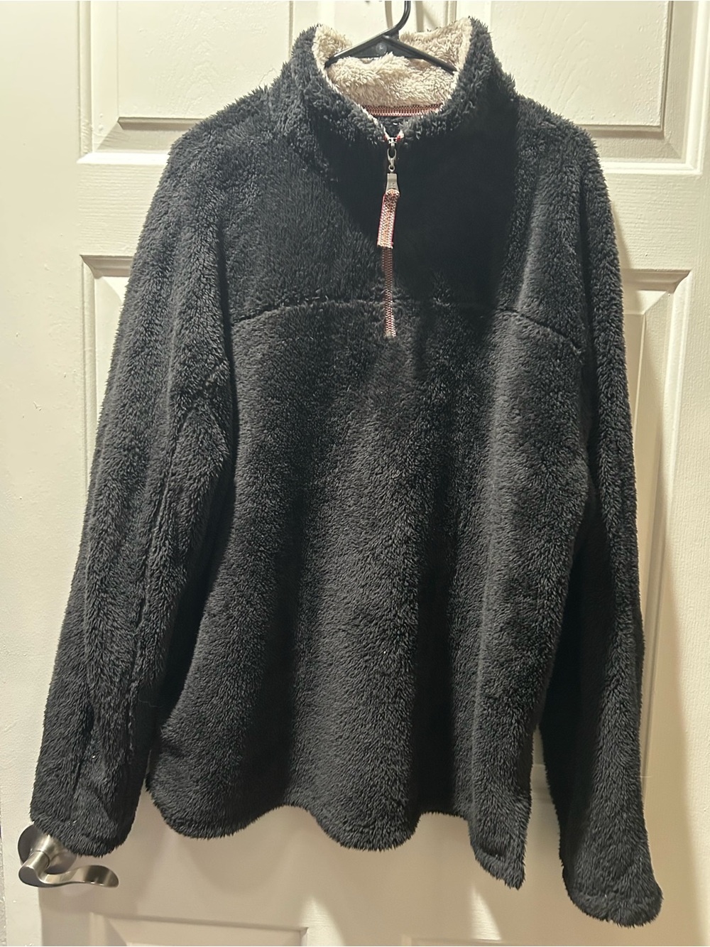 True Grit Unisex Black Plush Fuzzy 1/4 Zip Turtleneck Pullover Jacket Size Large